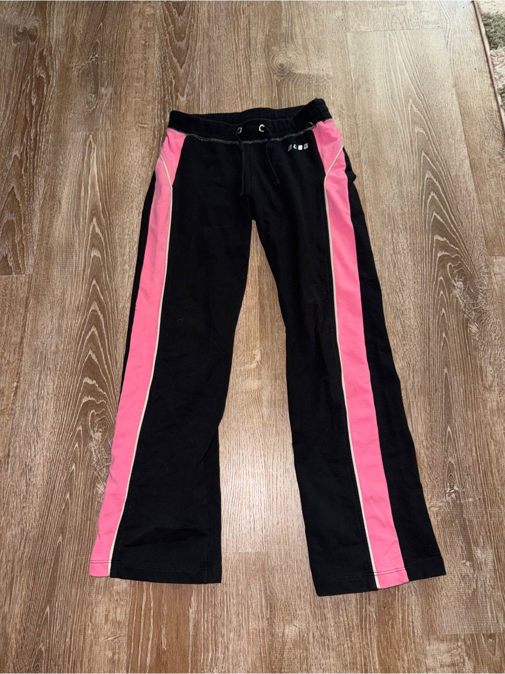 vintage Y2K Black Track Pants with Pink Side Stripes
